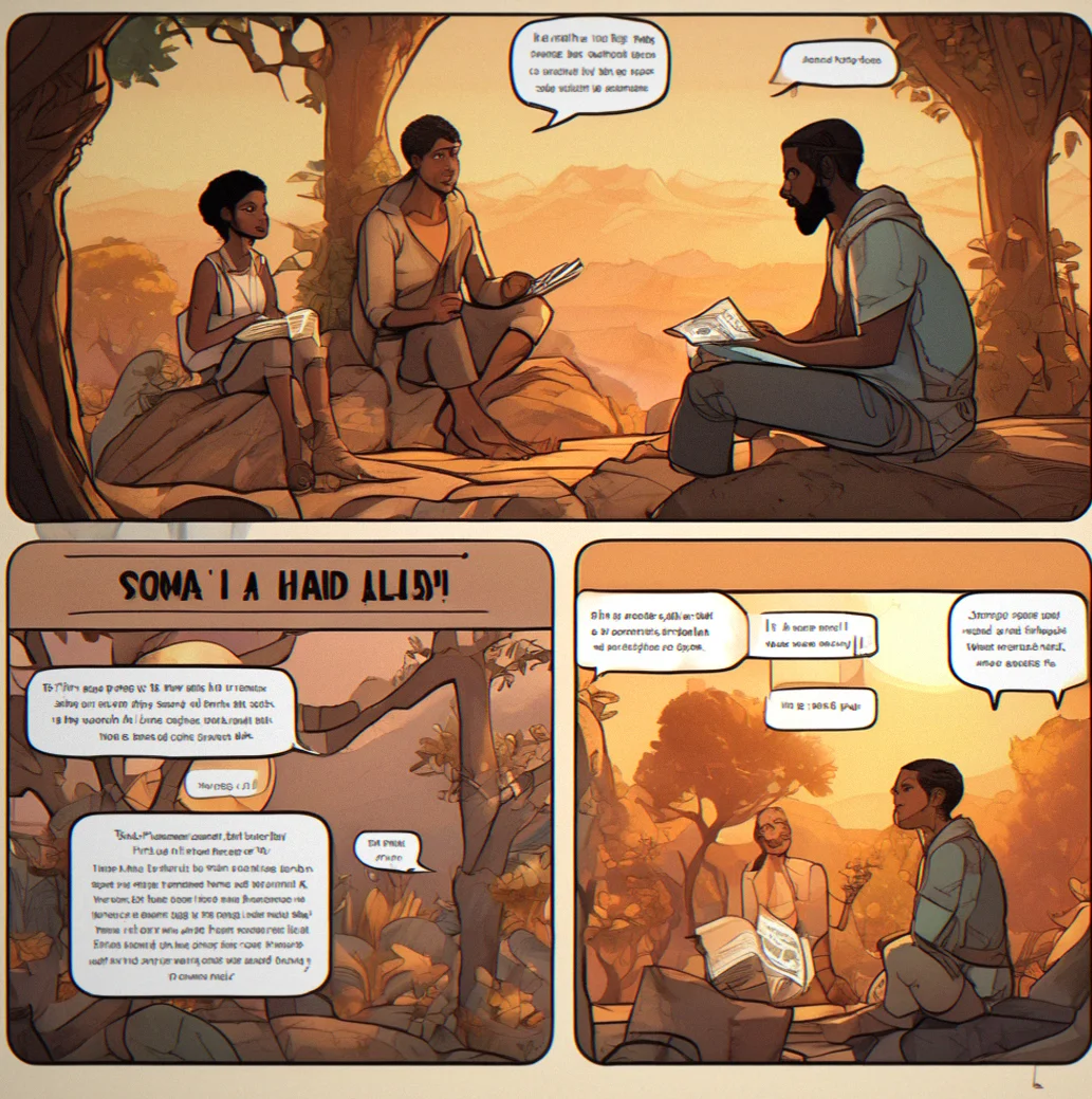 A conversation tree branching into multiple dialogue options, each leading to visibly different narrative outcomes