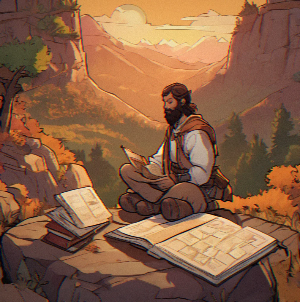 A small character standing at the base of a mountainside with trees all around and NPCs living their lives, no objective markers in sight